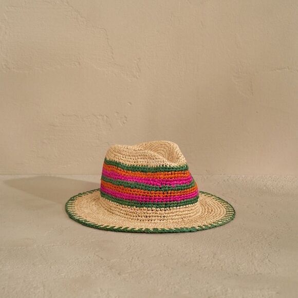Manebi Hat Raffia Striped Beach Resort Vacation - Picture 1 of 8